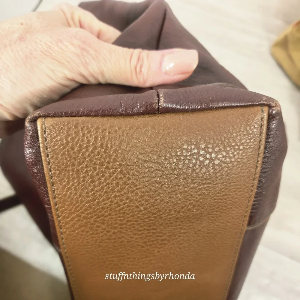 Fossil Felicity Leather Tote (Style SHB1981) Claret Red and Brown Trim CLEAN